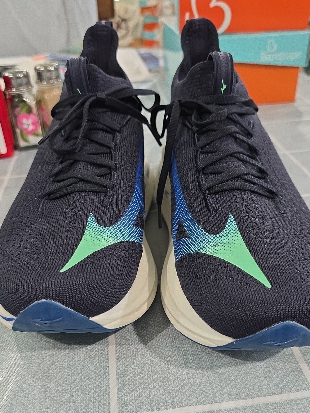 Mizuno Men's Neo Vista II Black Knit Sneakers with Blue and Mint Logo Accents